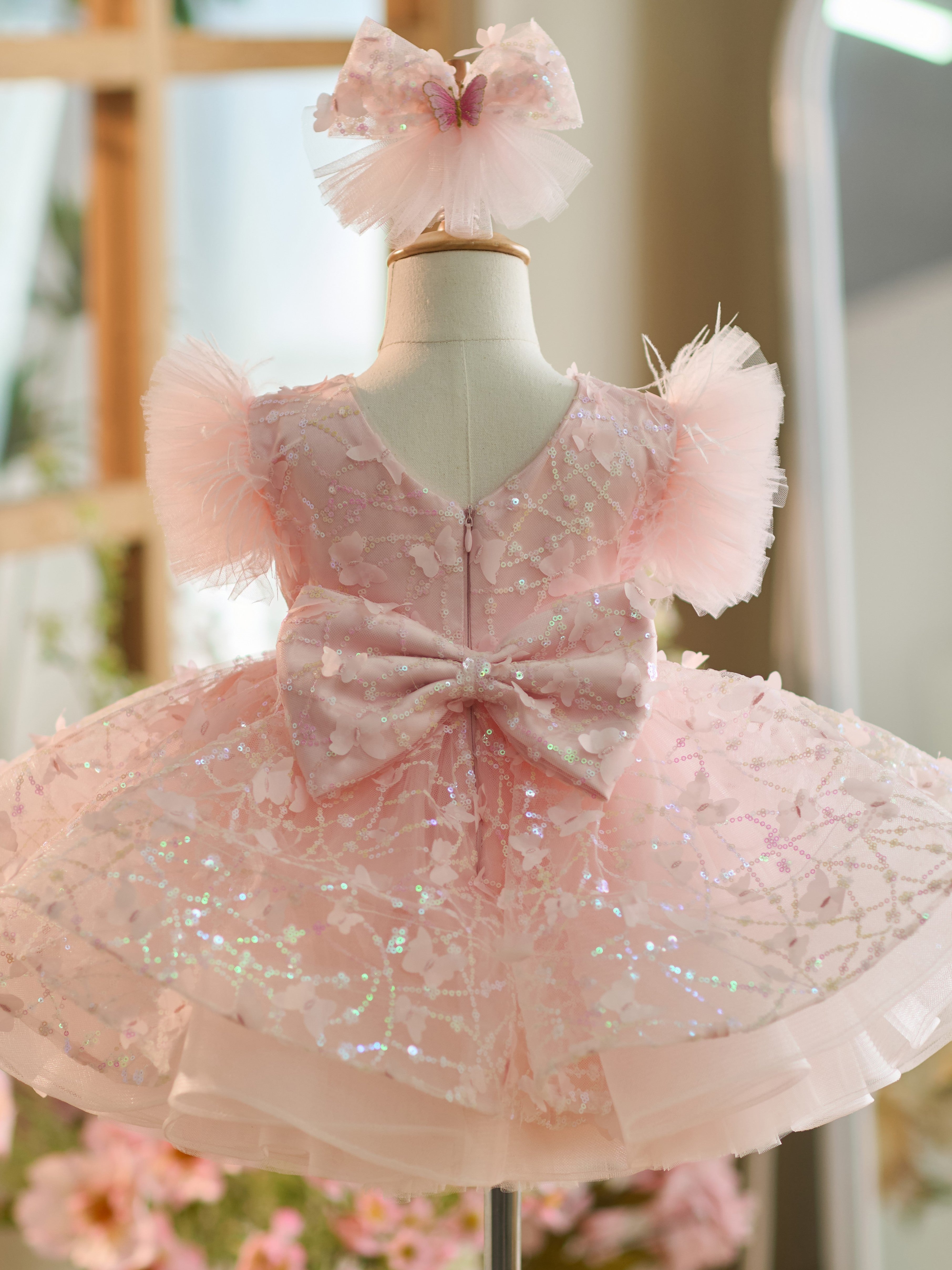 Knee-length 1st Birthday Party Dress with Sequins and Tulle