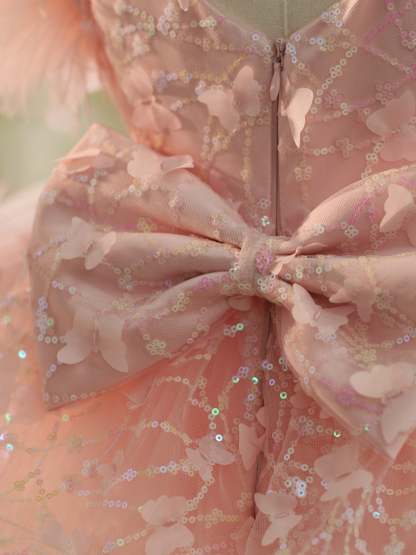 Knee-length 1st Birthday Party Dress with Sequins and Tulle