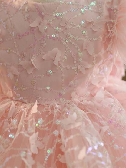 Knee-length 1st Birthday Party Dress with Sequins and Tulle