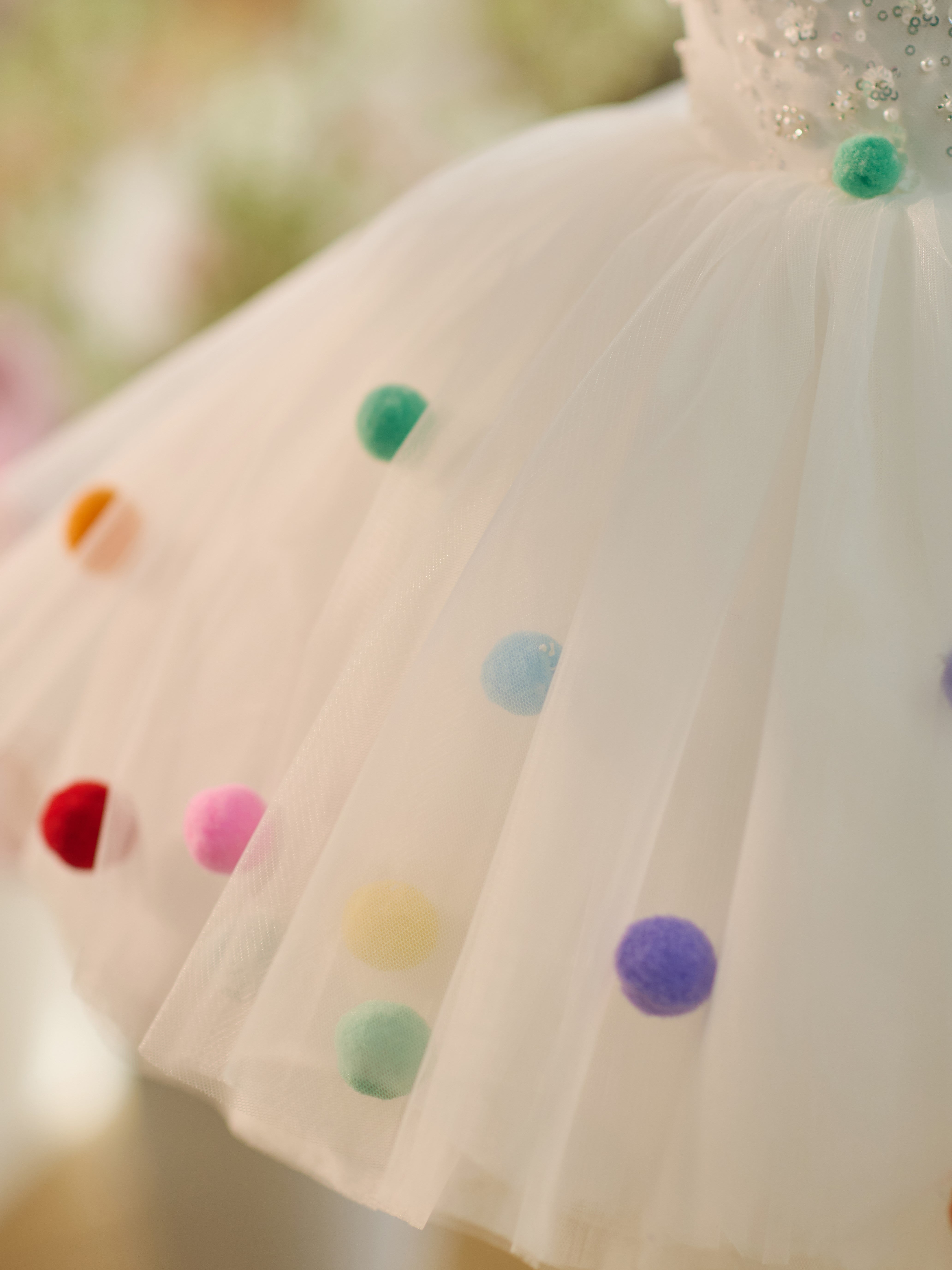 Knee-length White Sequins Tulle Dress for 1st Birthday Party