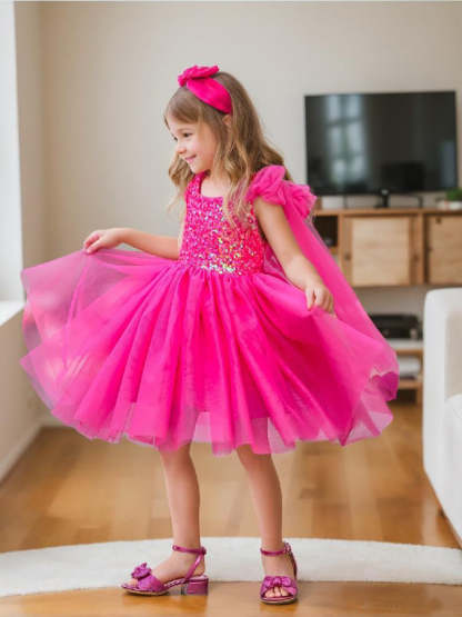 Knee-length Party Dress with Sequins and Tulle