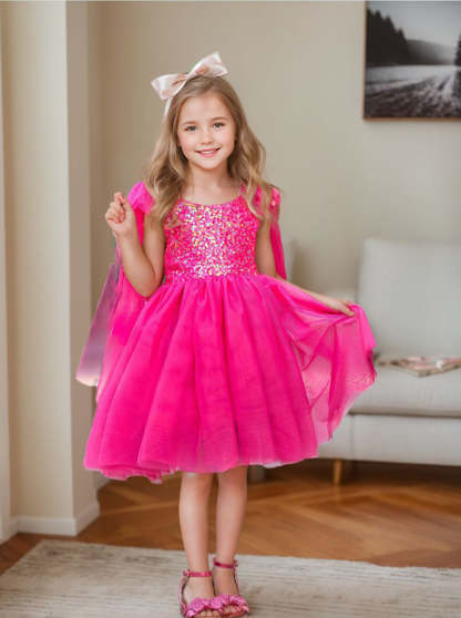Knee-length Party Dress with Sequins and Tulle