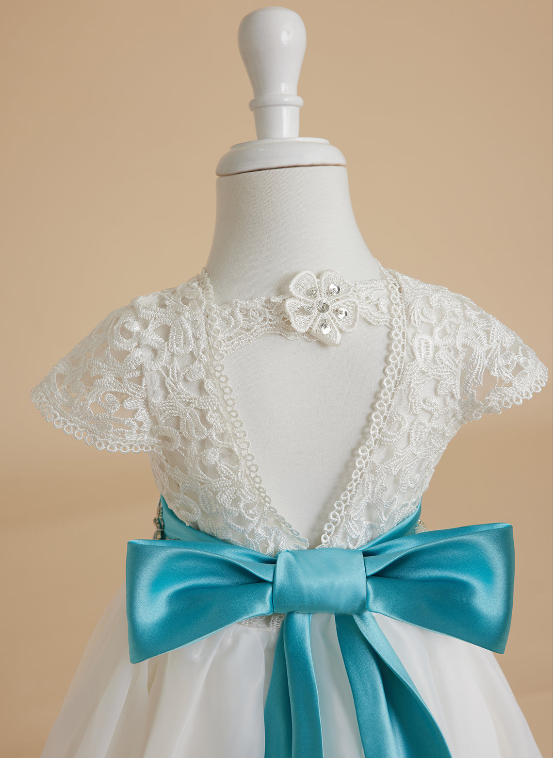 Ivory Flower Girl Dress in A-line Lace Organza Ankle-length