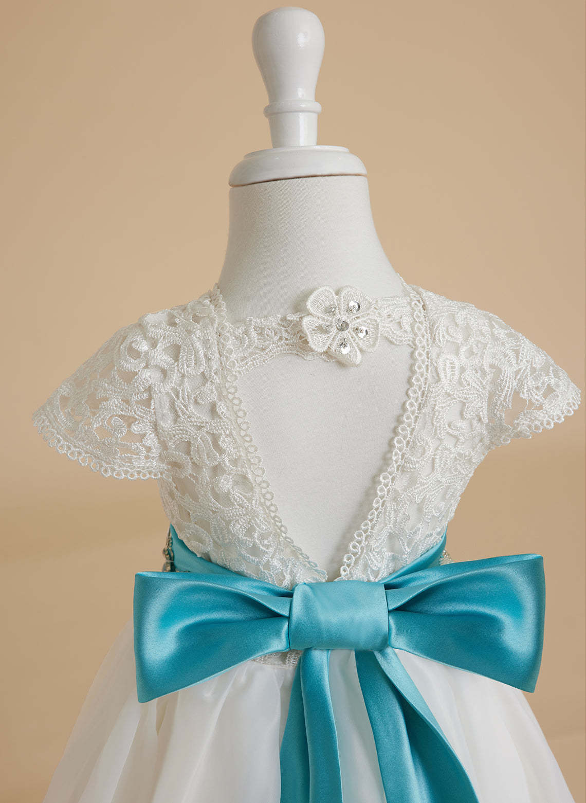 Ivory Flower Girl Dress in A-line Lace Organza Ankle-length