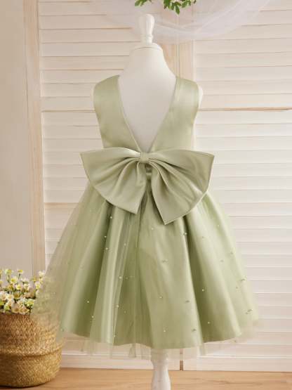 Knee-length Princess Ball-Gown in Satin and Tulle for Flower Girls