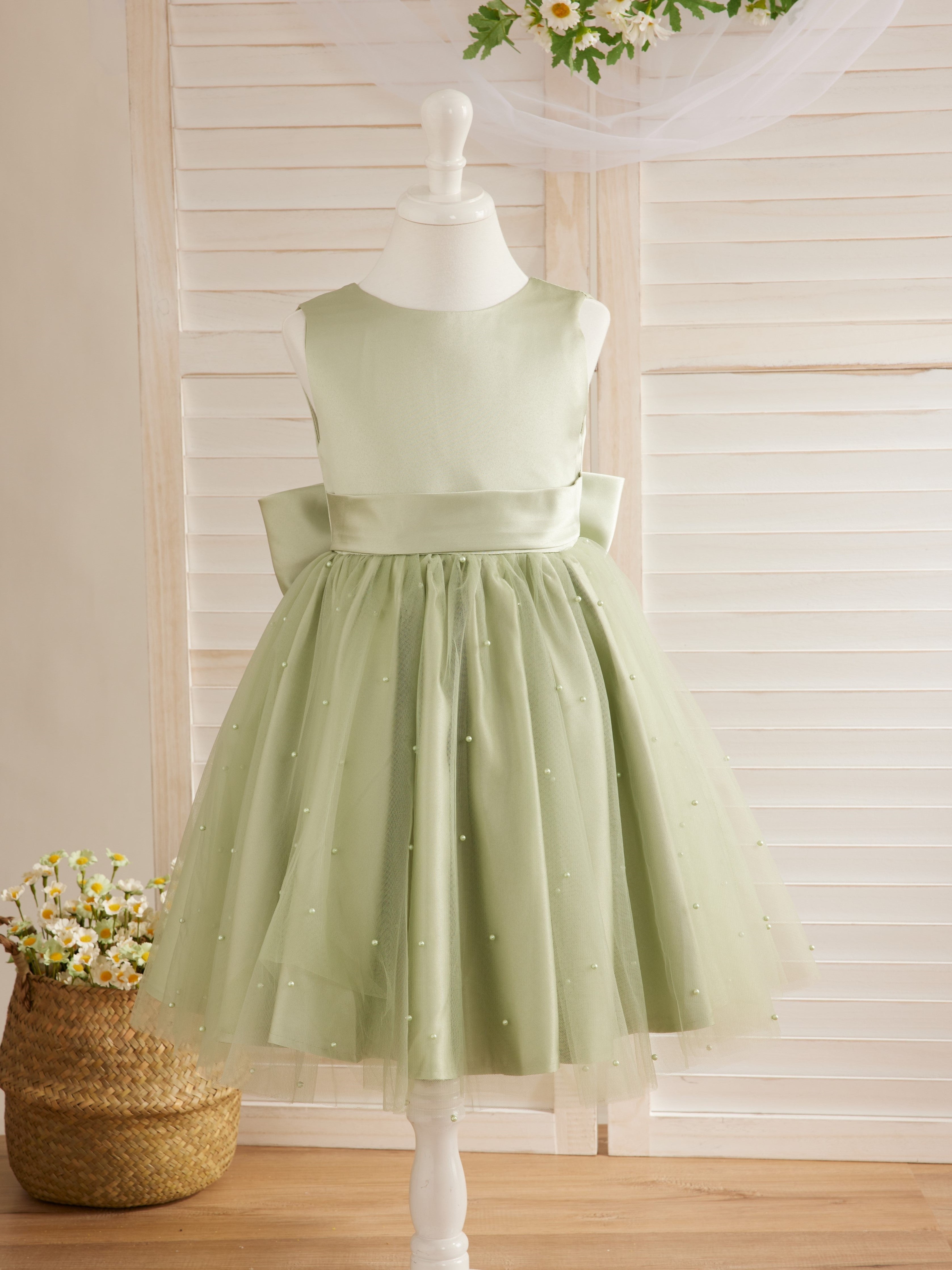 Knee-length Princess Ball-Gown in Satin and Tulle for Flower Girls