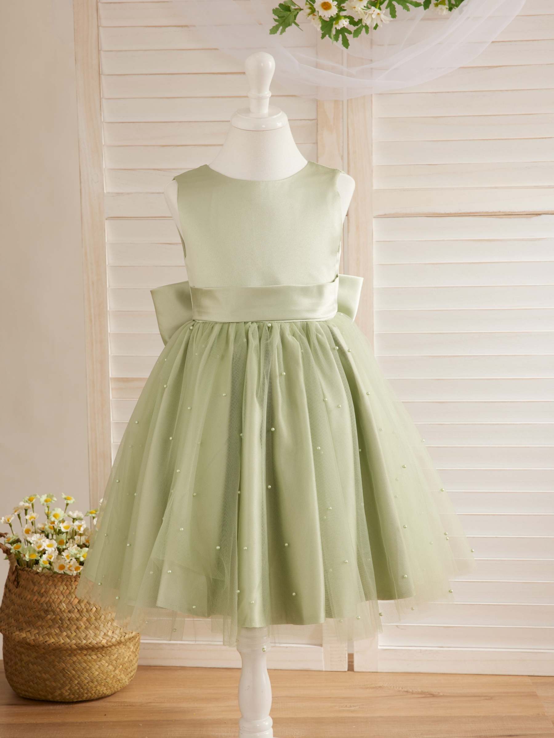 Knee-length Princess Ball-Gown in Satin and Tulle for Flower Girls
