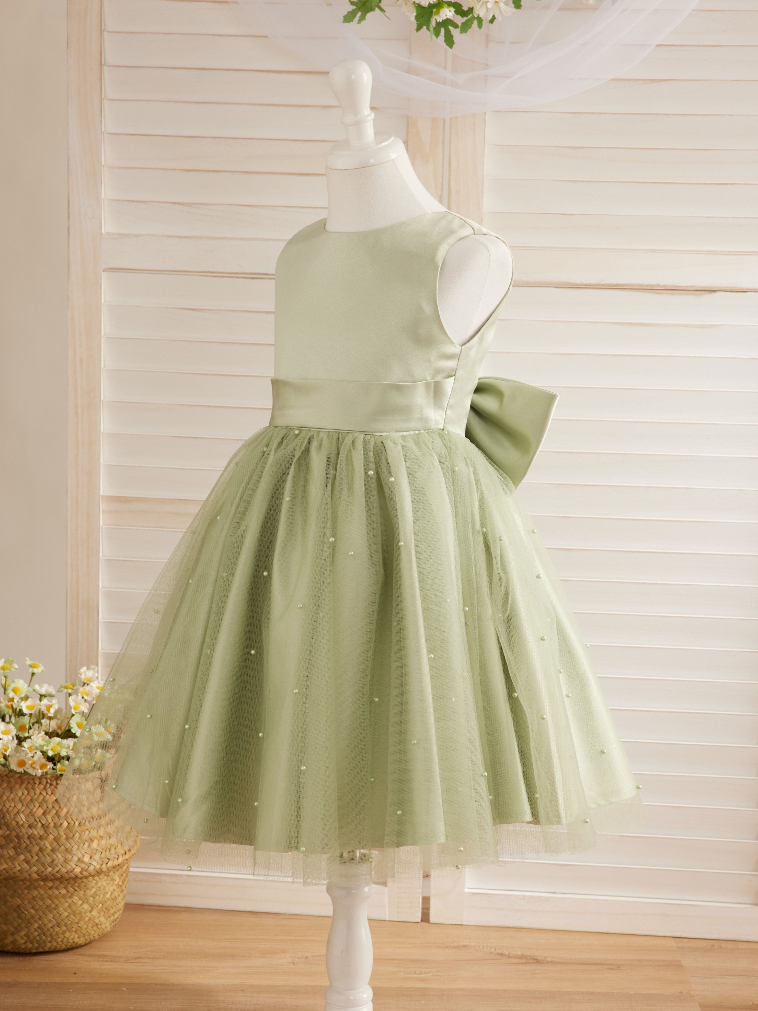 Knee-length Princess Ball-Gown in Satin and Tulle for Flower Girls