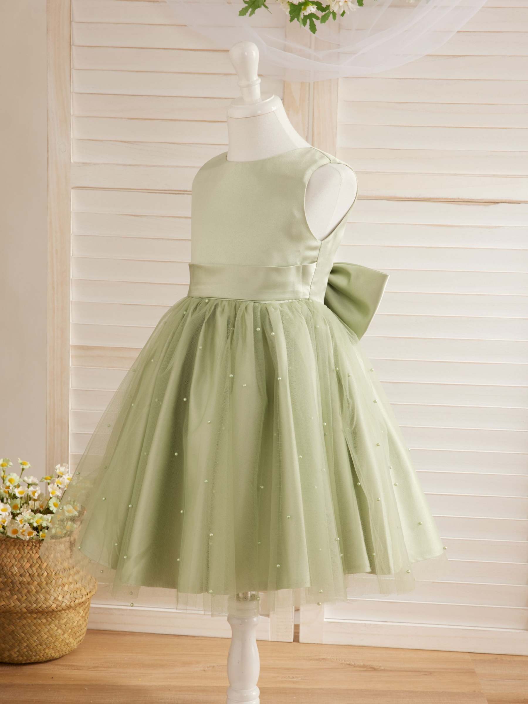 Knee-length Princess Ball-Gown in Satin and Tulle for Flower Girls
