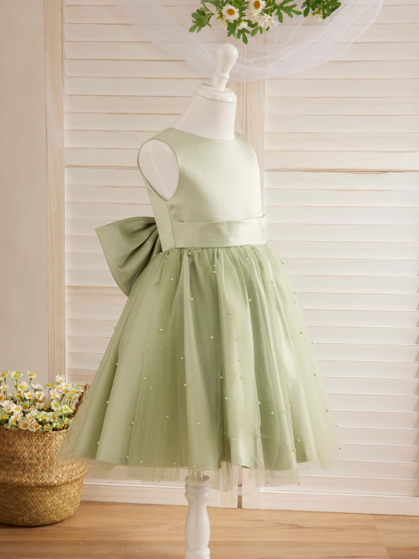 Knee-length Princess Ball-Gown in Satin and Tulle for Flower Girls