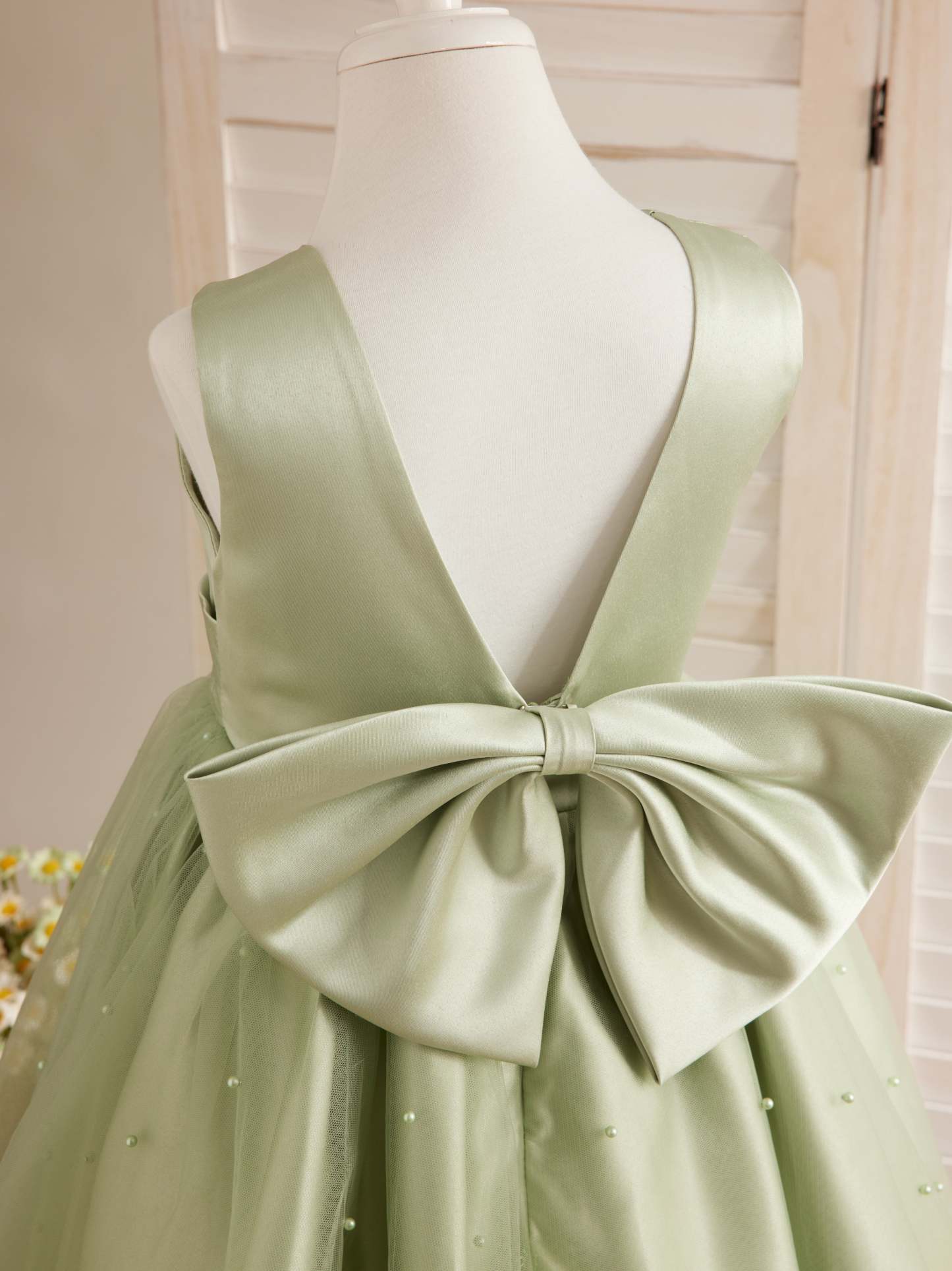 Knee-length Princess Ball-Gown in Satin and Tulle for Flower Girls