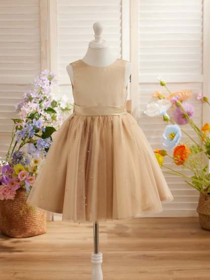 Knee-length Princess Ball-Gown in Satin and Tulle for Flower Girls