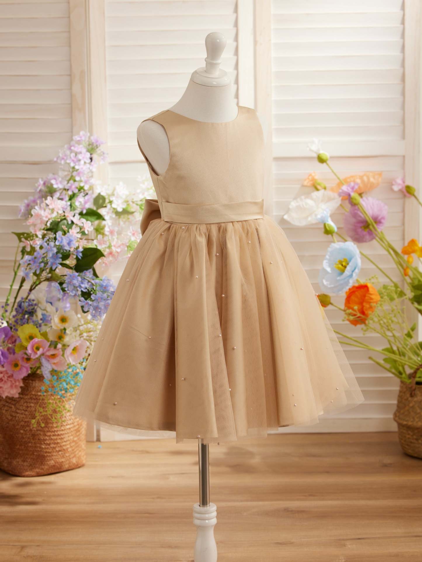 Knee-length Princess Ball-Gown in Satin and Tulle for Flower Girls