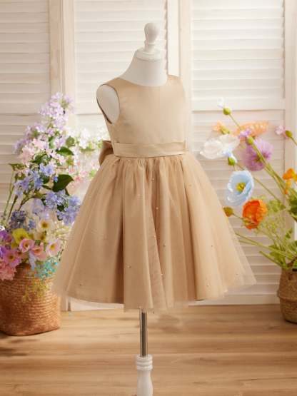 Knee-length Princess Ball-Gown in Satin and Tulle for Flower Girls