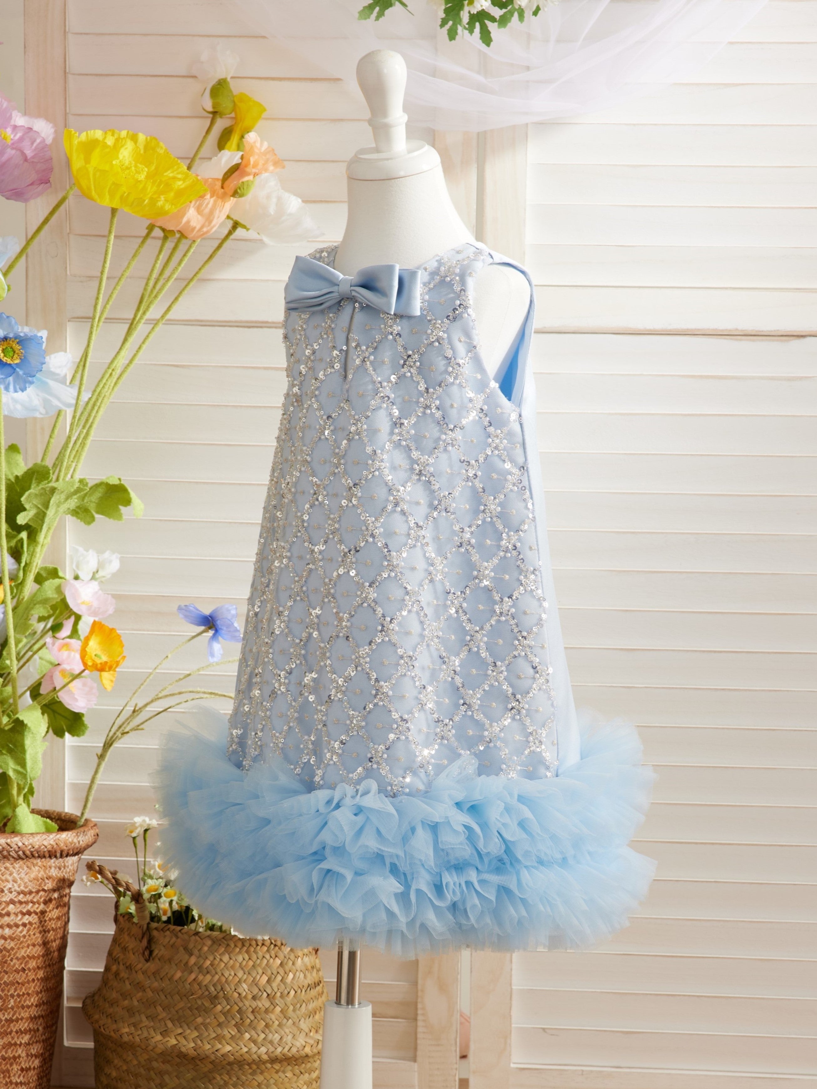 Knee-length Birthday Dress in Satin with Sequins