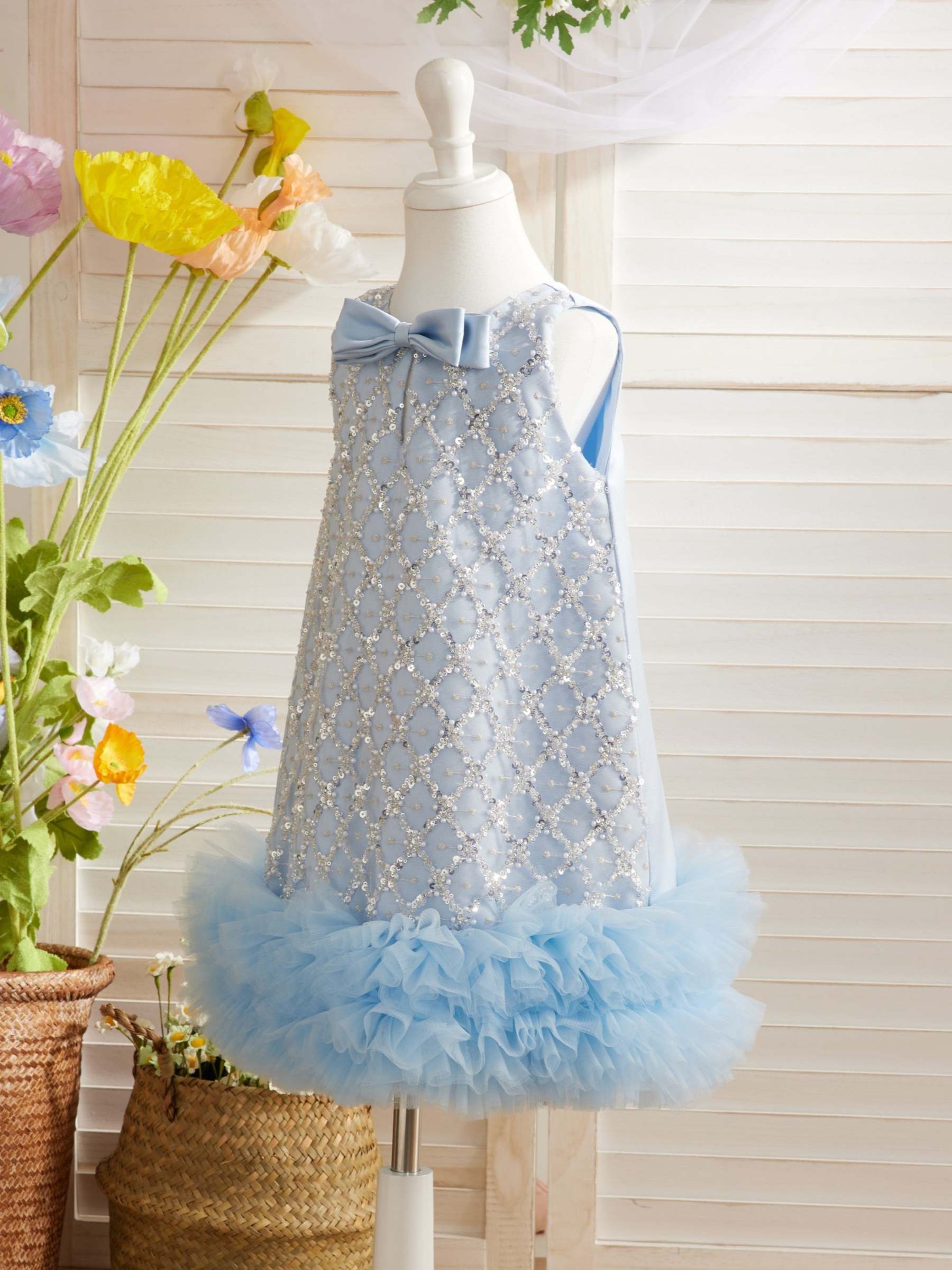 Knee-length Birthday Dress in Satin with Sequins