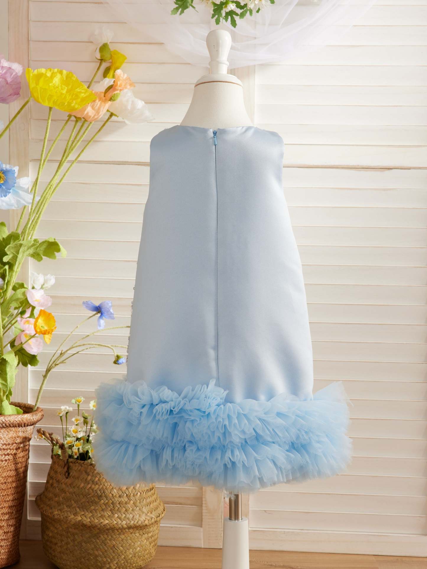 Knee-length Birthday Dress in Satin with Sequins