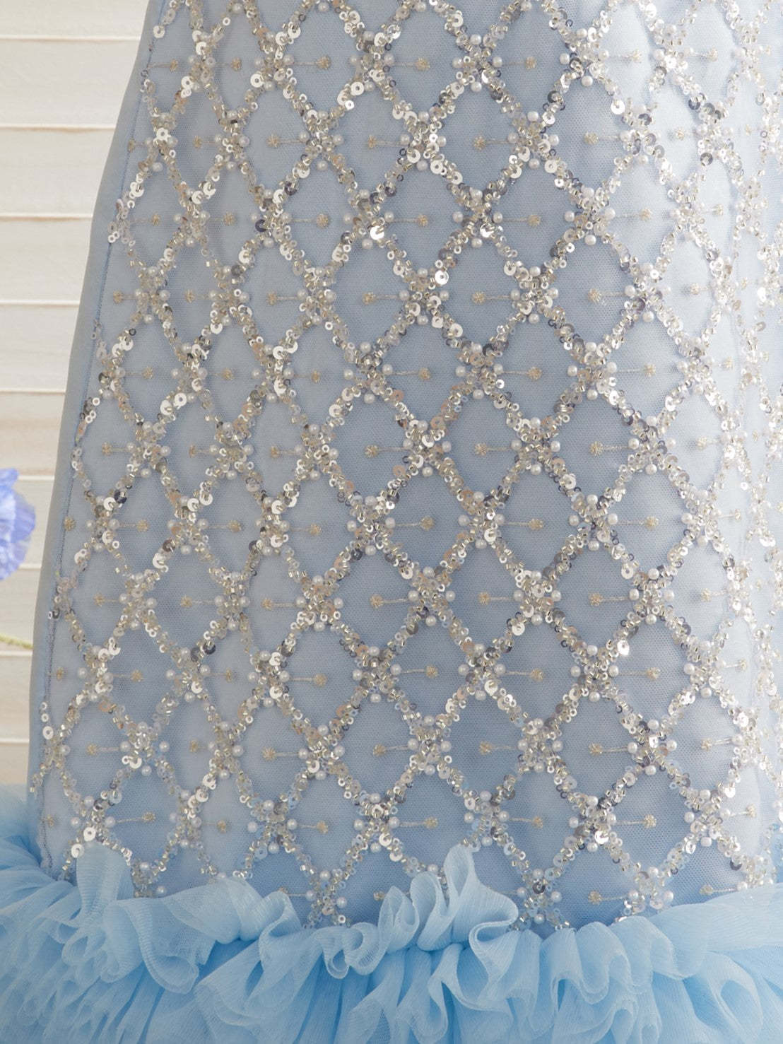 Knee-length Birthday Dress in Satin with Sequins