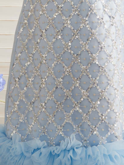 Knee-length Birthday Dress in Satin with Sequins