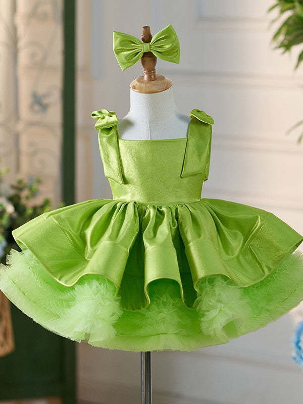 Green Knee-length Dress in Satin Tulle