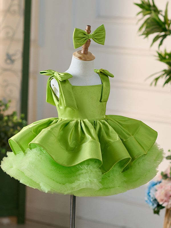 Green Knee-length Dress in Satin Tulle