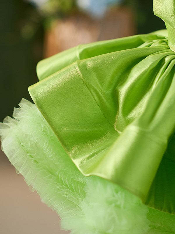Green Knee-length Dress in Satin Tulle