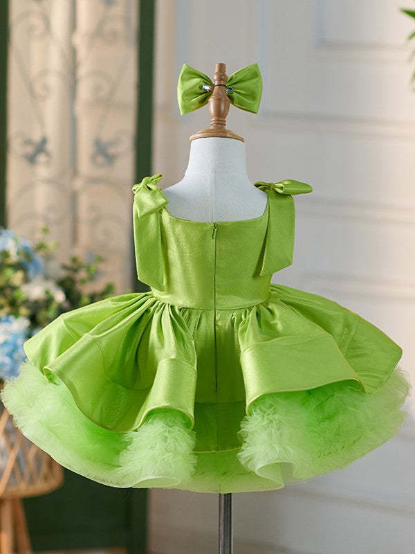 Green Knee-length Dress in Satin Tulle