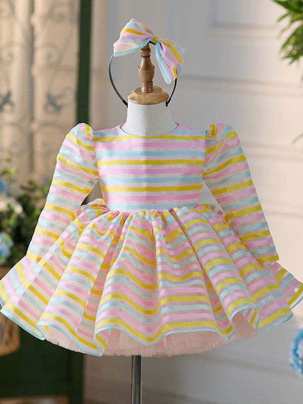 White Knee-length Organza Tulle Dress for Baby Girl's 1st Birthday Party