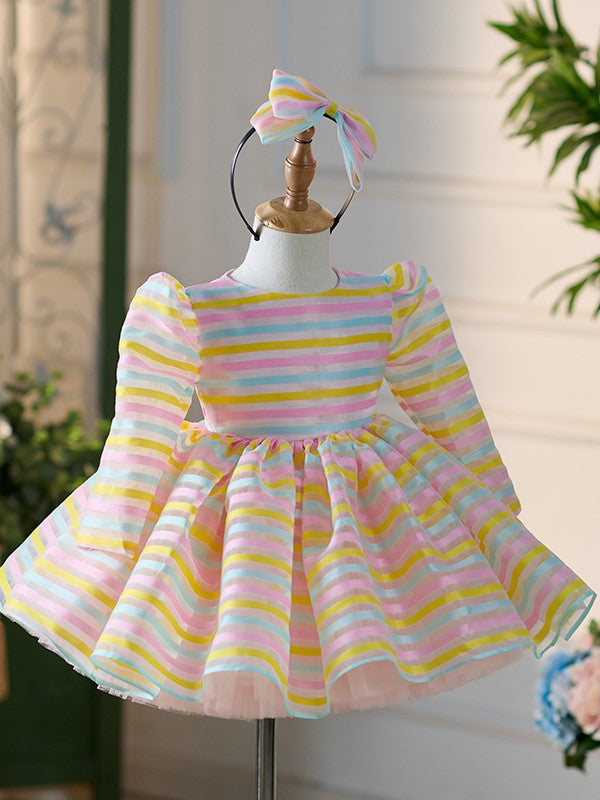 White Knee-length Organza Tulle Dress for Baby Girl's 1st Birthday Party