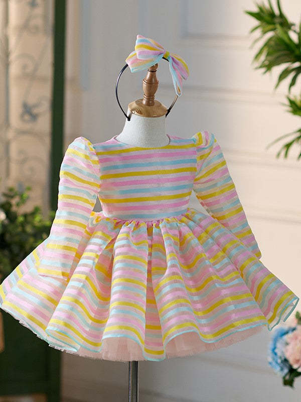 White Knee-length Organza Tulle Dress for Baby Girl's 1st Birthday Party