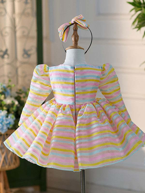 White Knee-length Organza Tulle Dress for Baby Girl's 1st Birthday Party