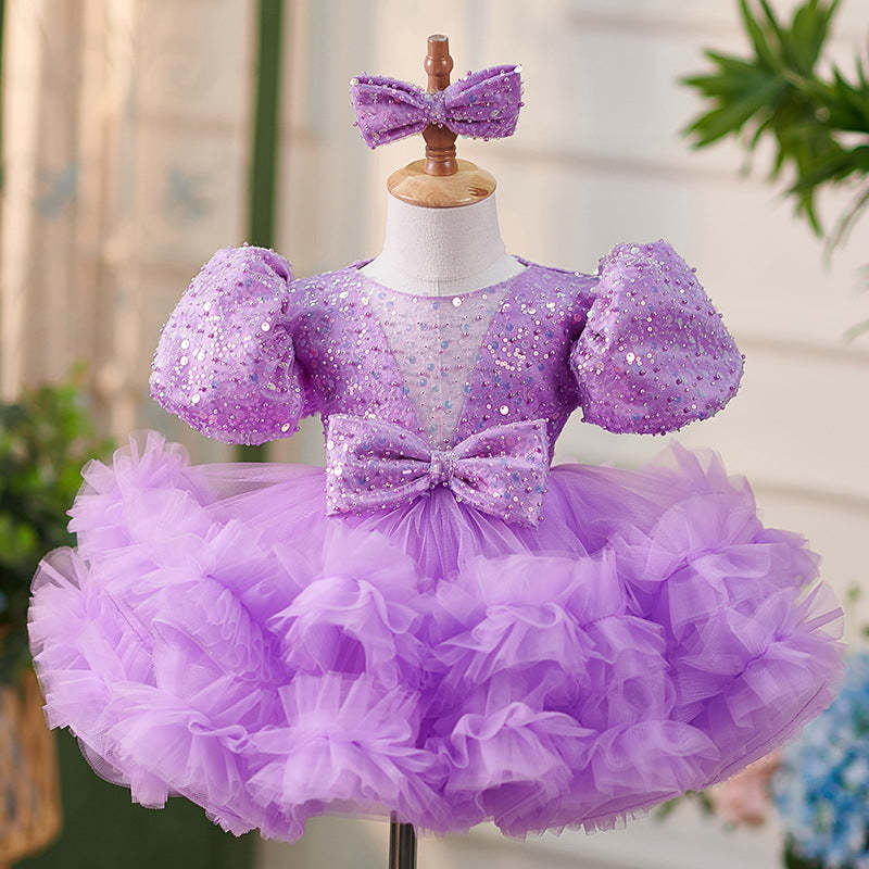 Knee-length Baby Girl's 1st Birthday Dress in Sequins and Tulle
