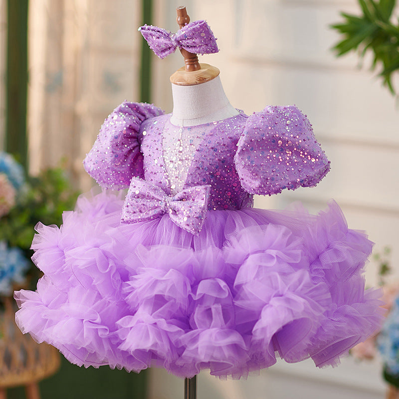 Knee-length Baby Girl's 1st Birthday Dress in Sequins and Tulle