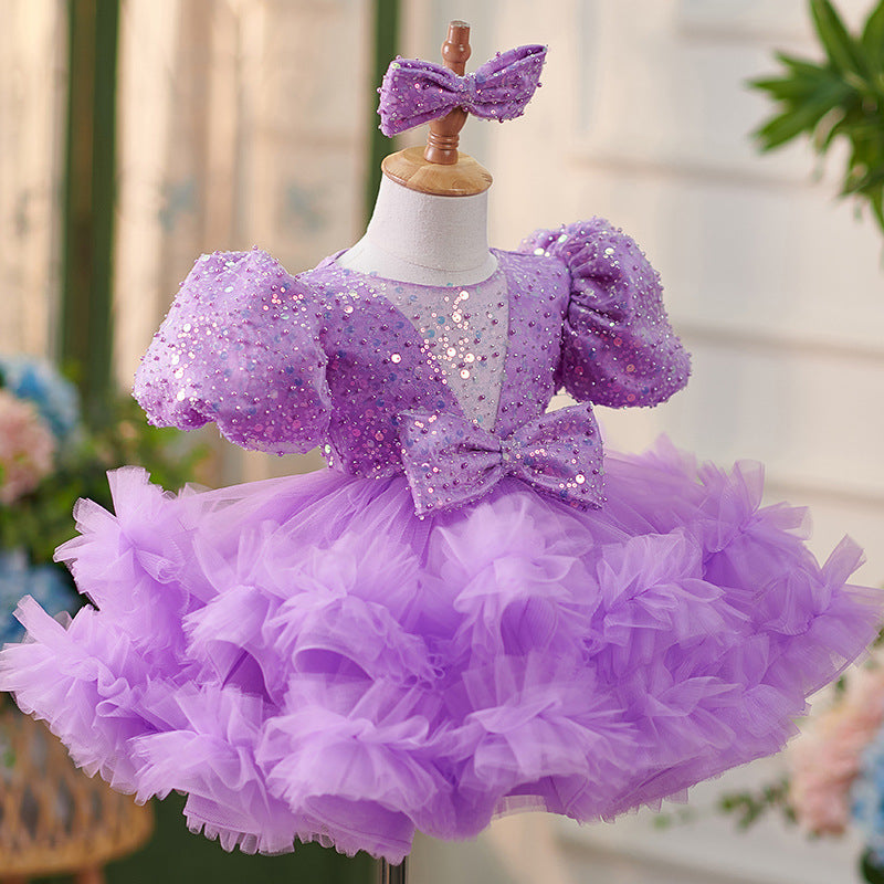 Knee-length Baby Girl's 1st Birthday Dress in Sequins and Tulle