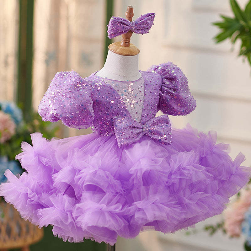 Knee-length Baby Girl's 1st Birthday Dress in Sequins and Tulle