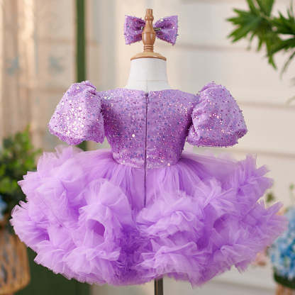 Knee-length Baby Girl's 1st Birthday Dress in Sequins and Tulle