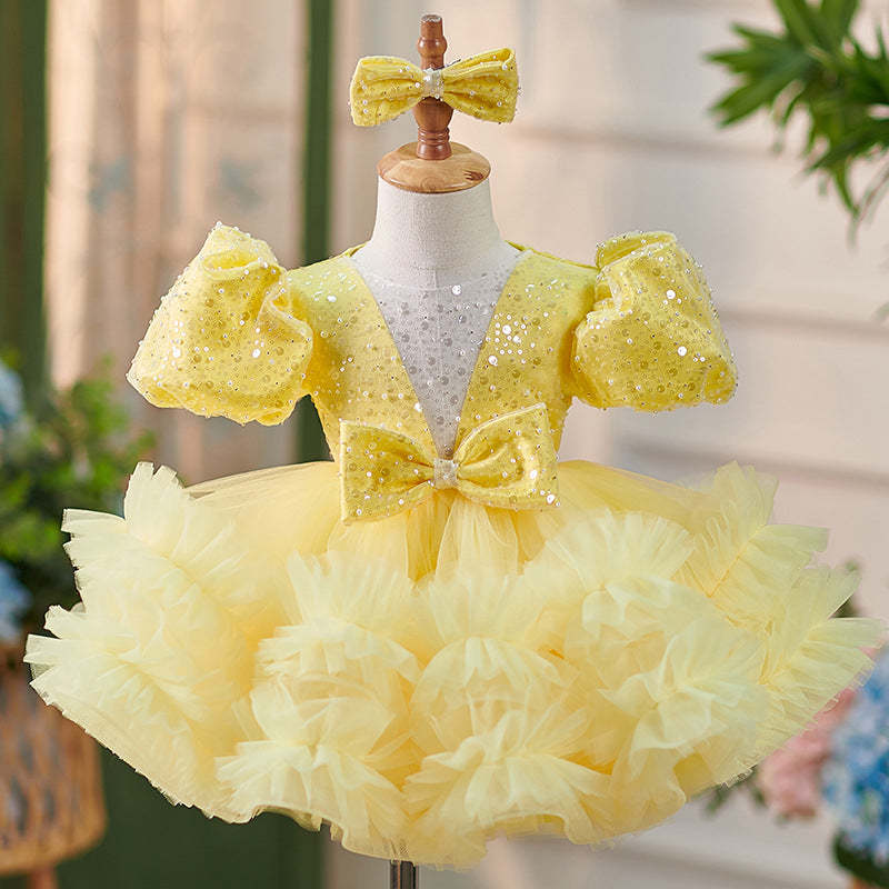 Knee-length Baby Girl Dress in Tulle with Sequins
