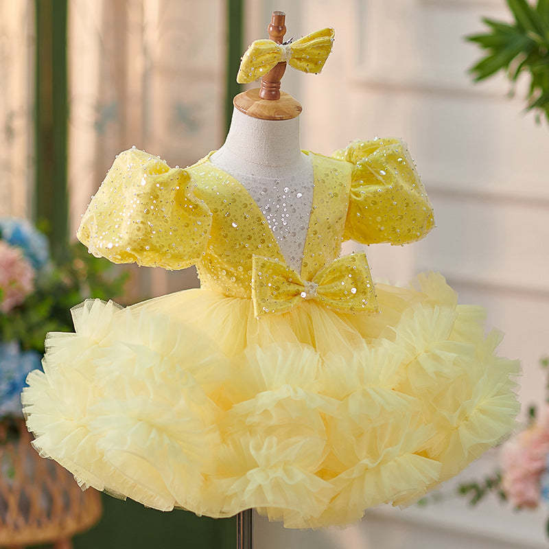 Knee-length Baby Girl Dress in Tulle with Sequins