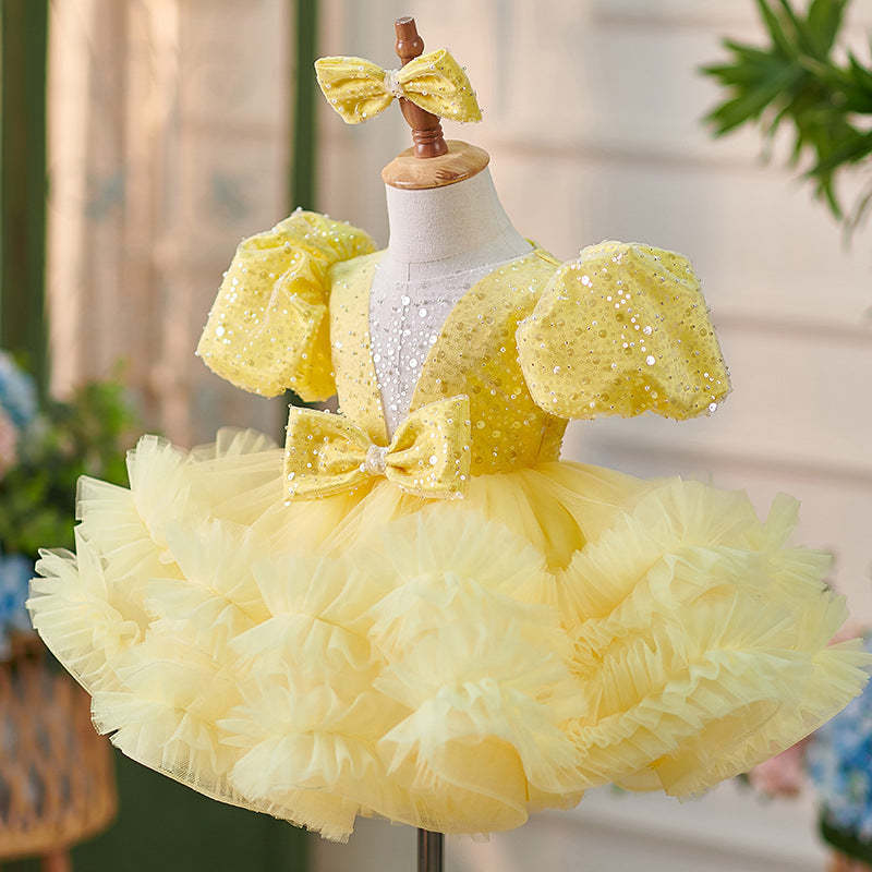 Knee-length Baby Girl Dress in Tulle with Sequins