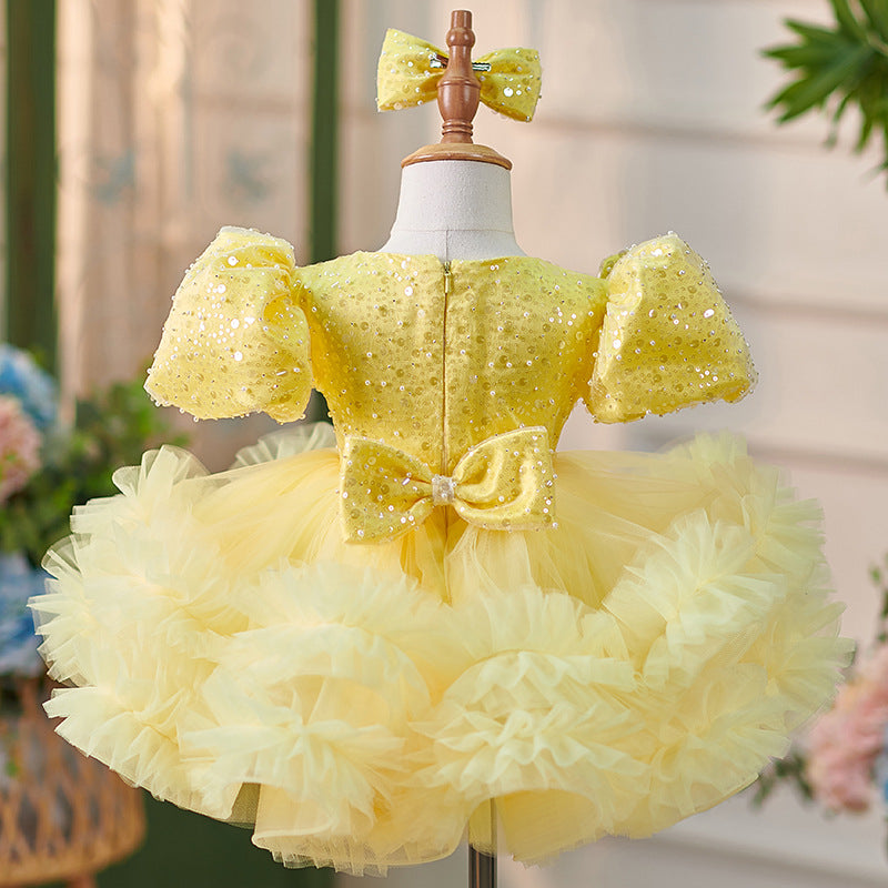 Knee-length Baby Girl Dress in Tulle with Sequins