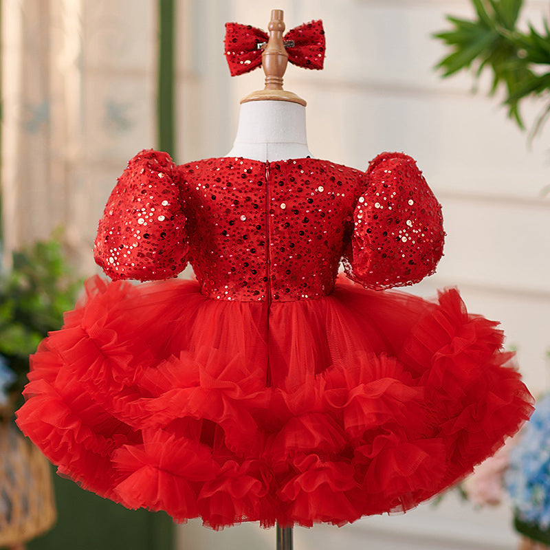 Knee-length Sequins Tulle Dress for Toddler Birthday Parties
