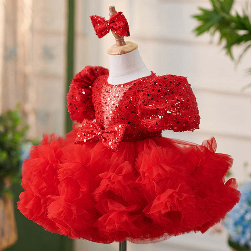 Knee-length Sequins Tulle Dress for Toddler Birthday Parties