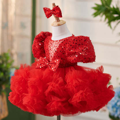 Knee-length Sequins Tulle Dress for Toddler Birthday Parties