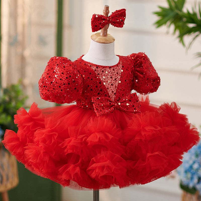 Knee-length Sequins Tulle Dress for Toddler Birthday Parties