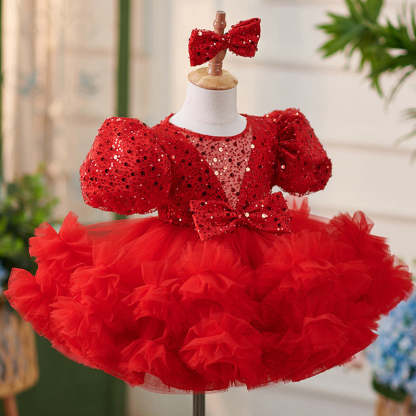 Knee-length Sequins Tulle Dress for Toddler Birthday Parties