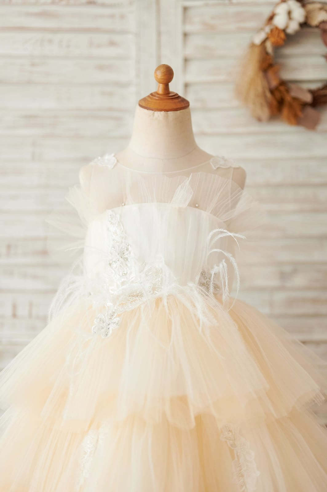Champagne Flower Girl Dress in Knee-length Satin Tulle