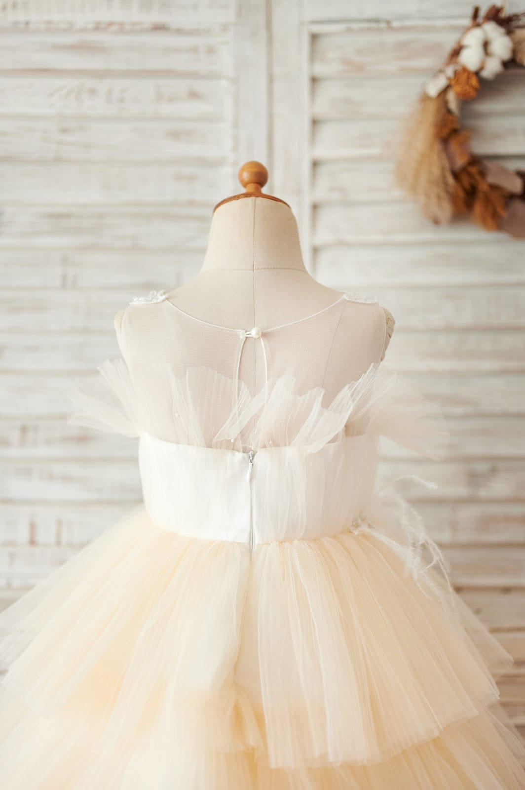 Champagne Flower Girl Dress in Knee-length Satin Tulle