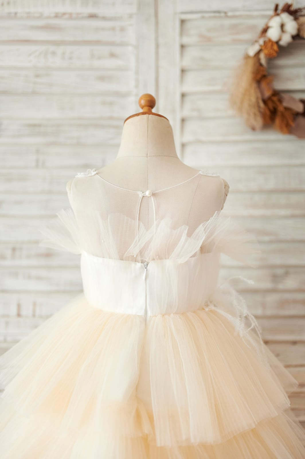 Champagne Flower Girl Dress in Knee-length Satin Tulle