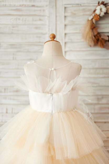 Champagne Flower Girl Dress in Knee-length Satin Tulle