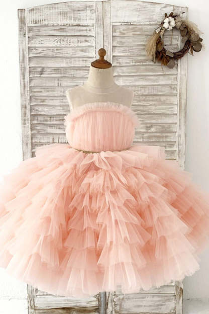 Knee-Length Princess Ball-Gown Tulle Dress for Flower Girls